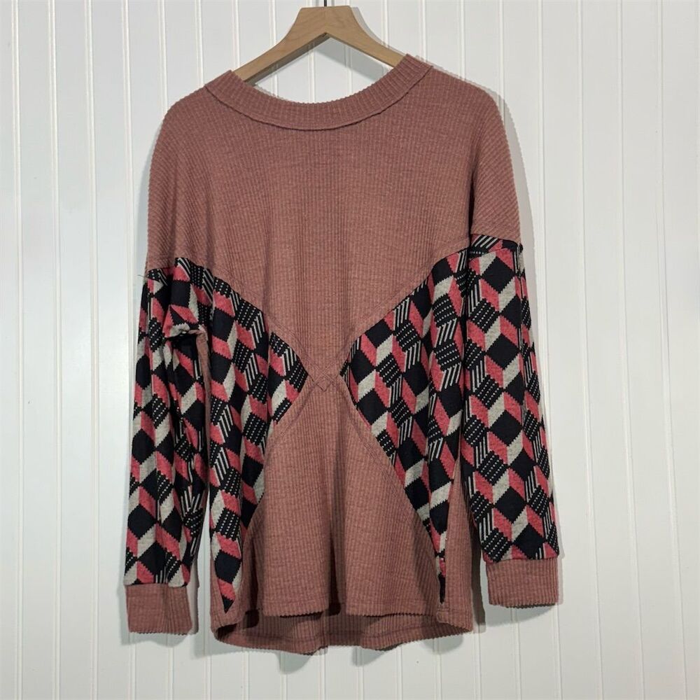 Sunshine & Rodeos Geo Sleeve Sweater M Pink Retro Indie‎ Sleaze Soft Grunge Boho